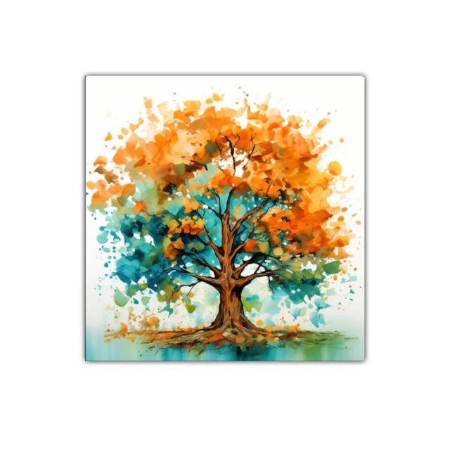 Árbol vibrante con tonos naranja y turquesa
