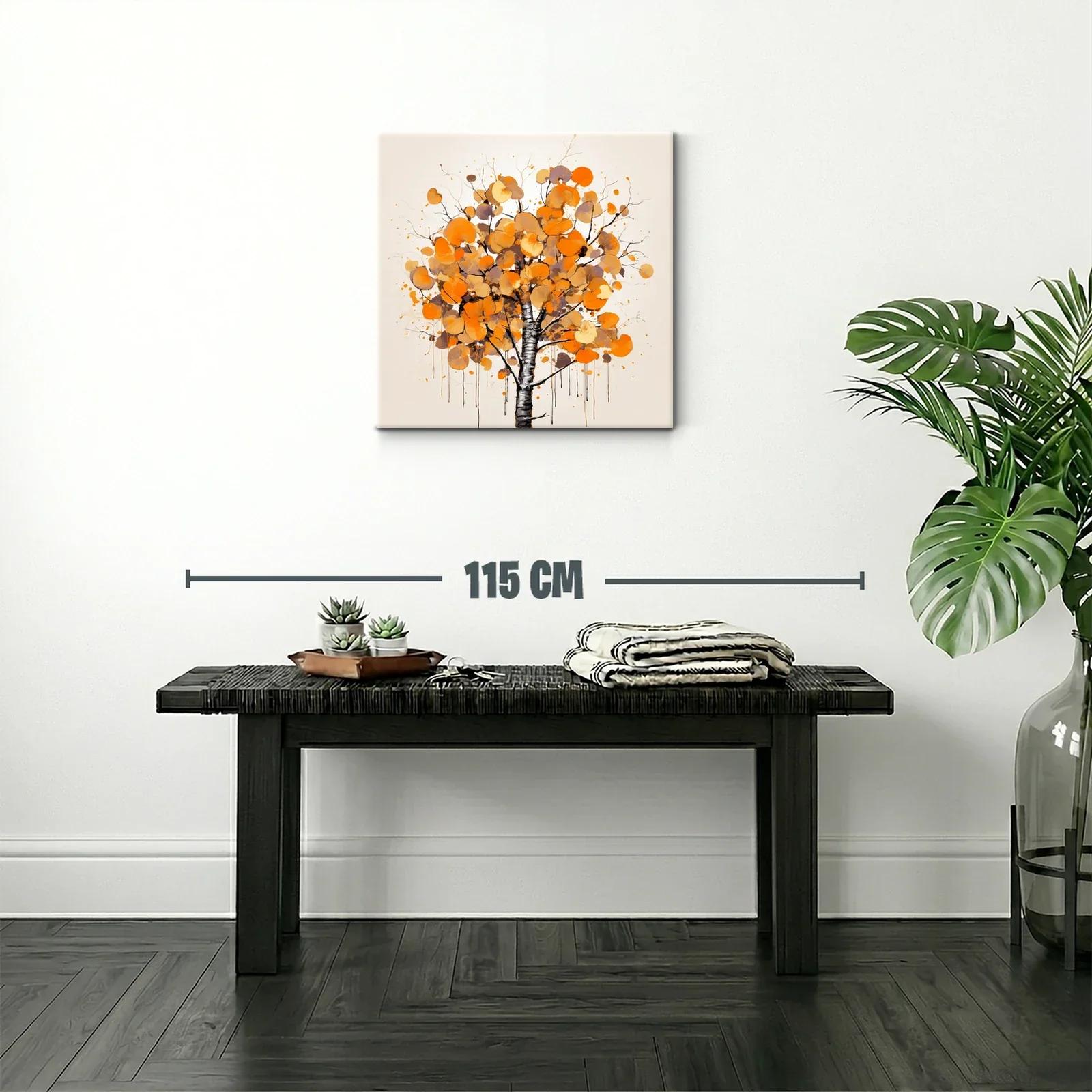 Cuadro árbol con hojas en tonos cálidos y ocre — miniatura 2