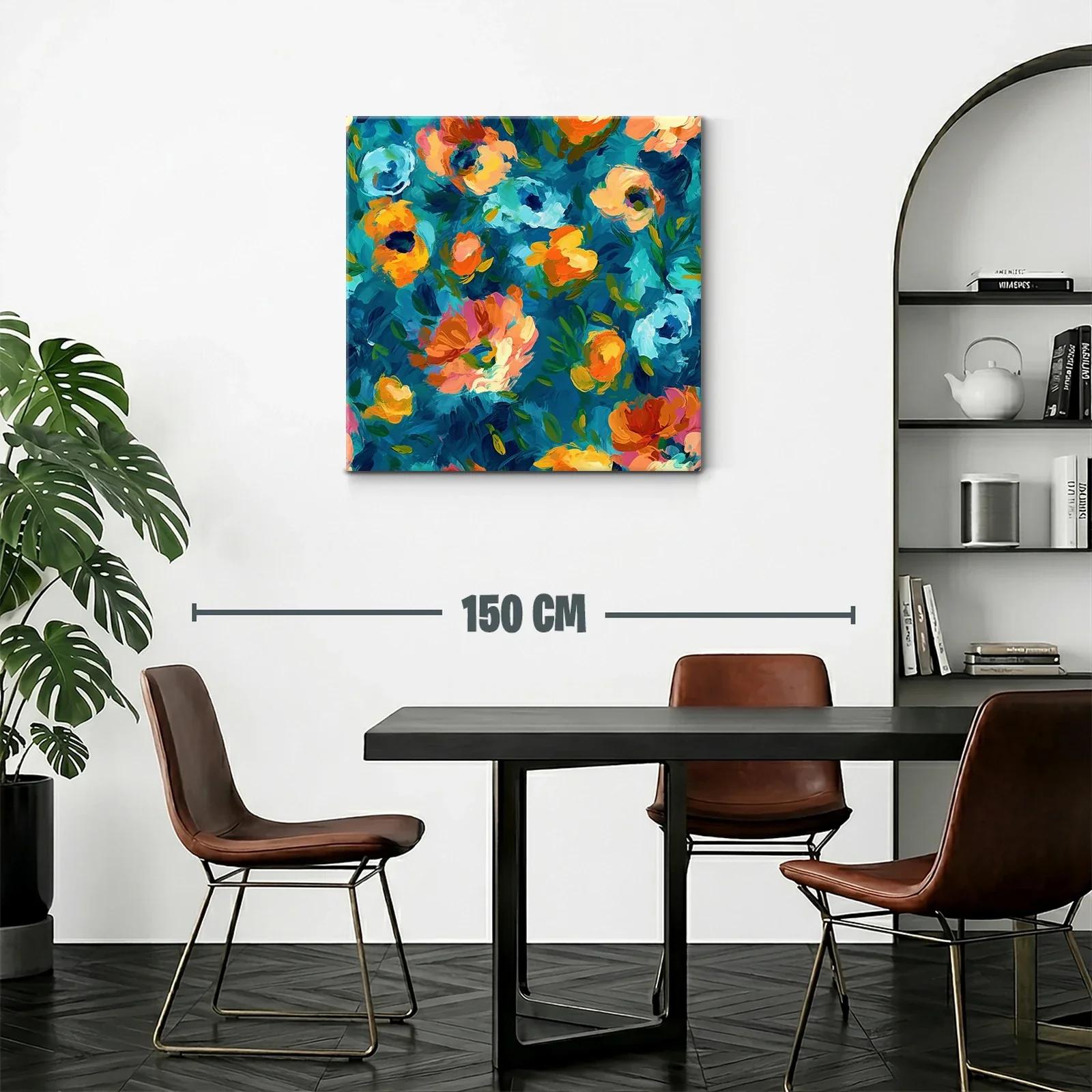 Cuadro floral vibrante con tonos azules y naranjas — miniatura 2