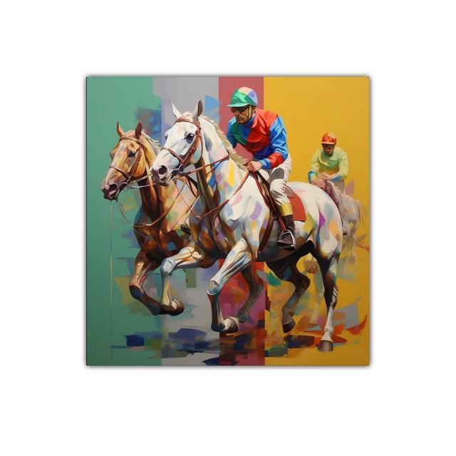 Carrera de caballos con colores vibrantes y energía dinámica