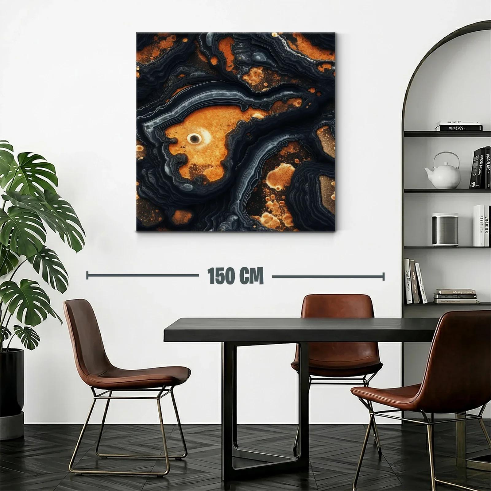 Cuadro abstracto con tonos ocres y detalles negro grisáceos — miniatura 2