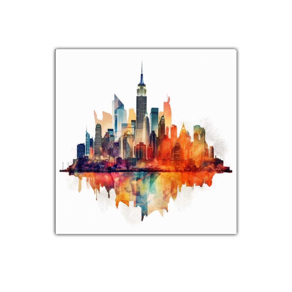 Ciudad vibrante con reflejo colorido y arquitectura moderna — imagen principal