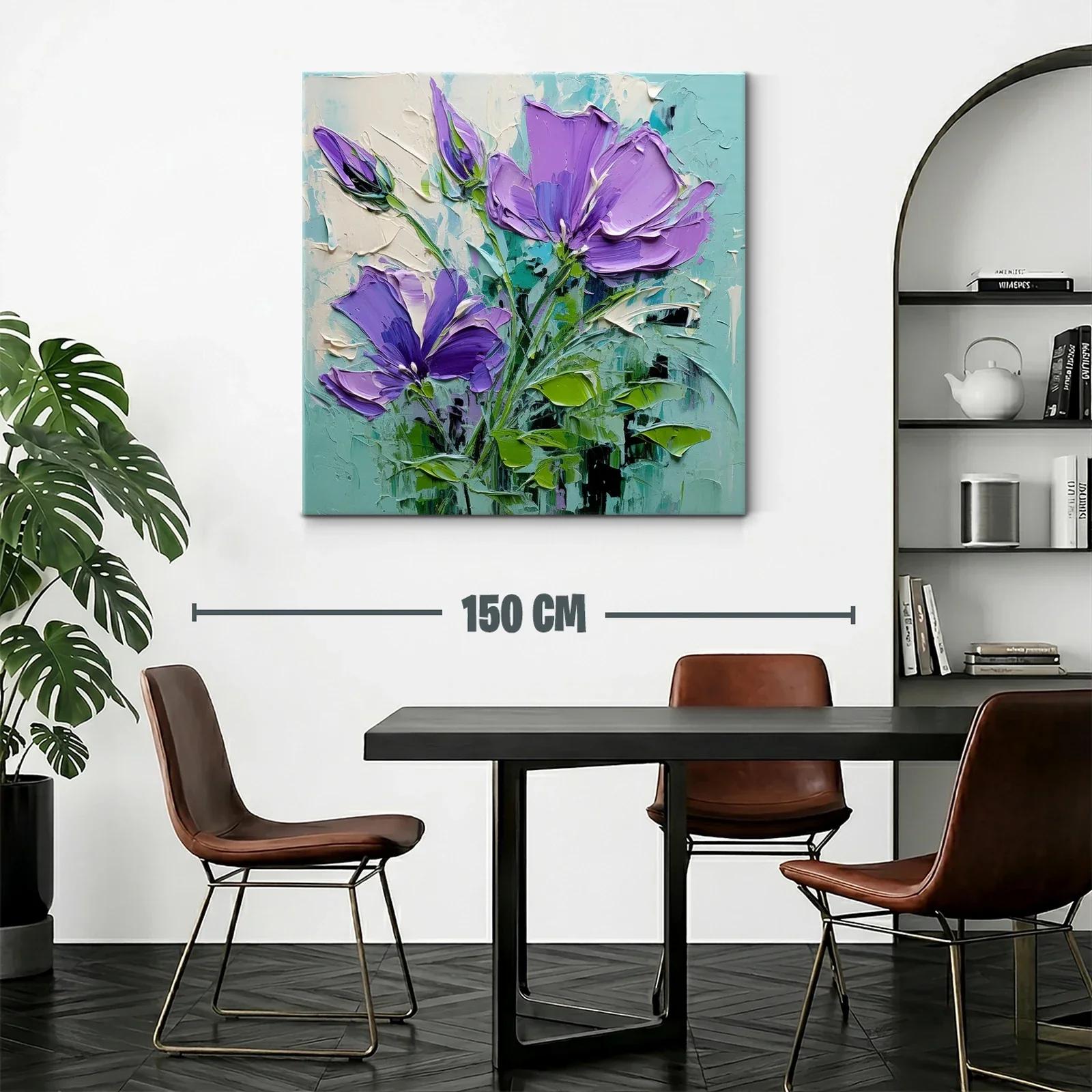Flores lilas vibrantes con hojas verdes y fondo azul claro — miniatura 2