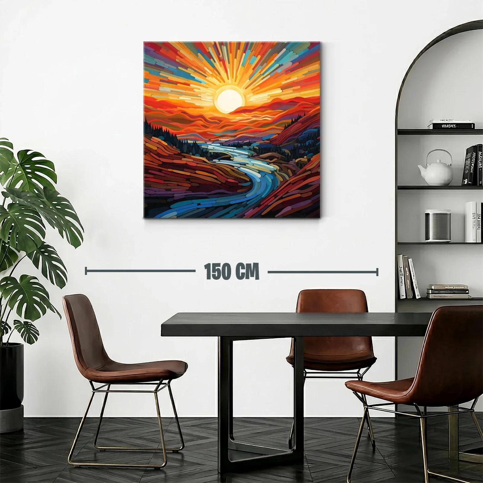 Paisaje vibrante con río y sol radiante al amanecer — miniatura 2
