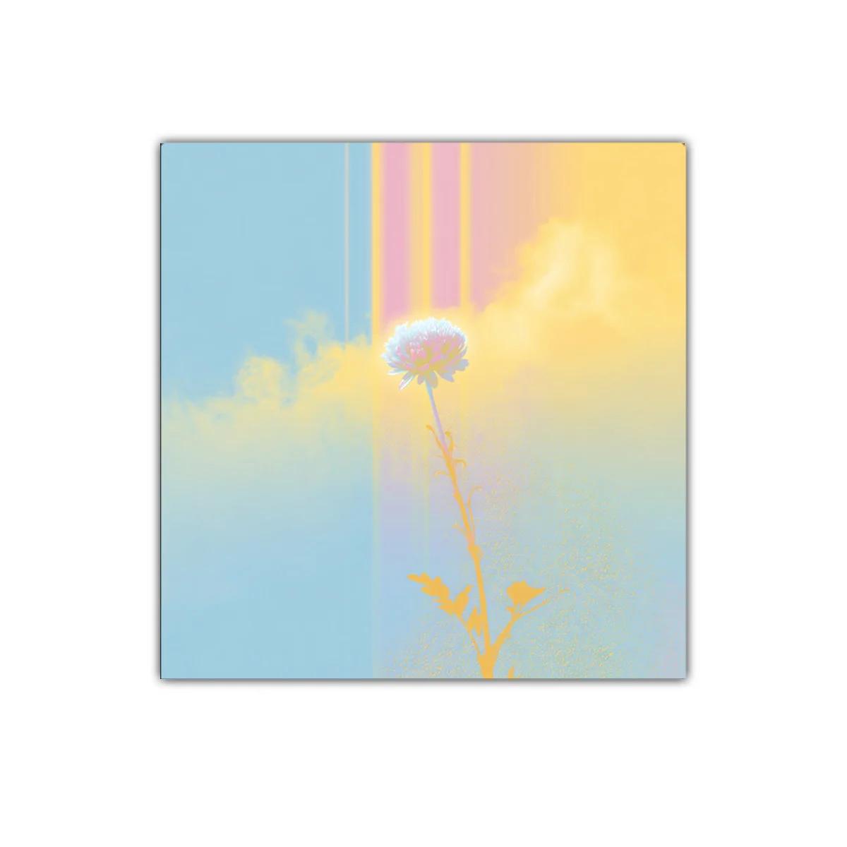 Flor solitaria con fondo pastel y atmósfera soñadora