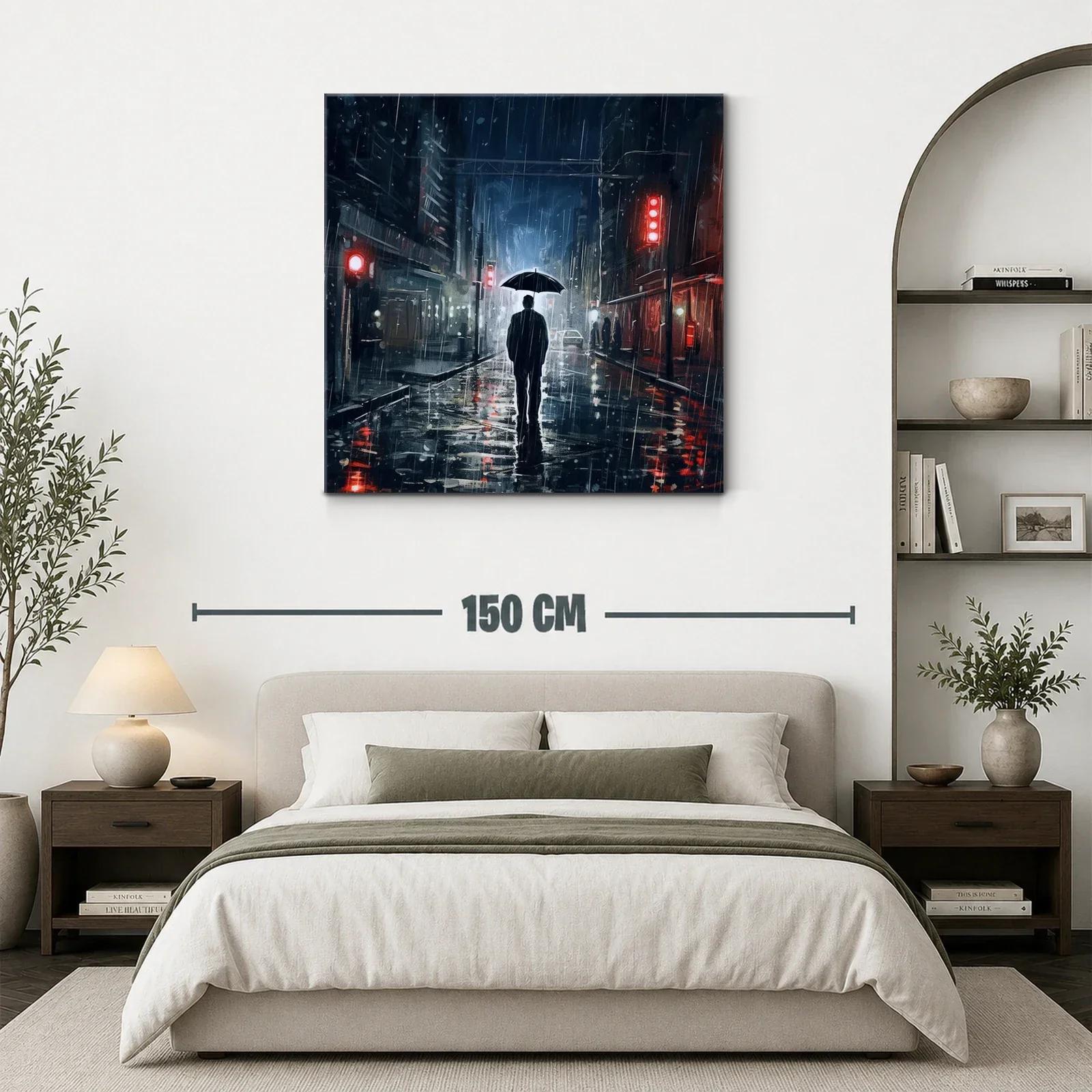 Figura solitaria bajo la lluvia en ciudad nocturna — miniatura 3