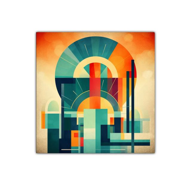 Composición geométrica con tonos cálidos y fríos