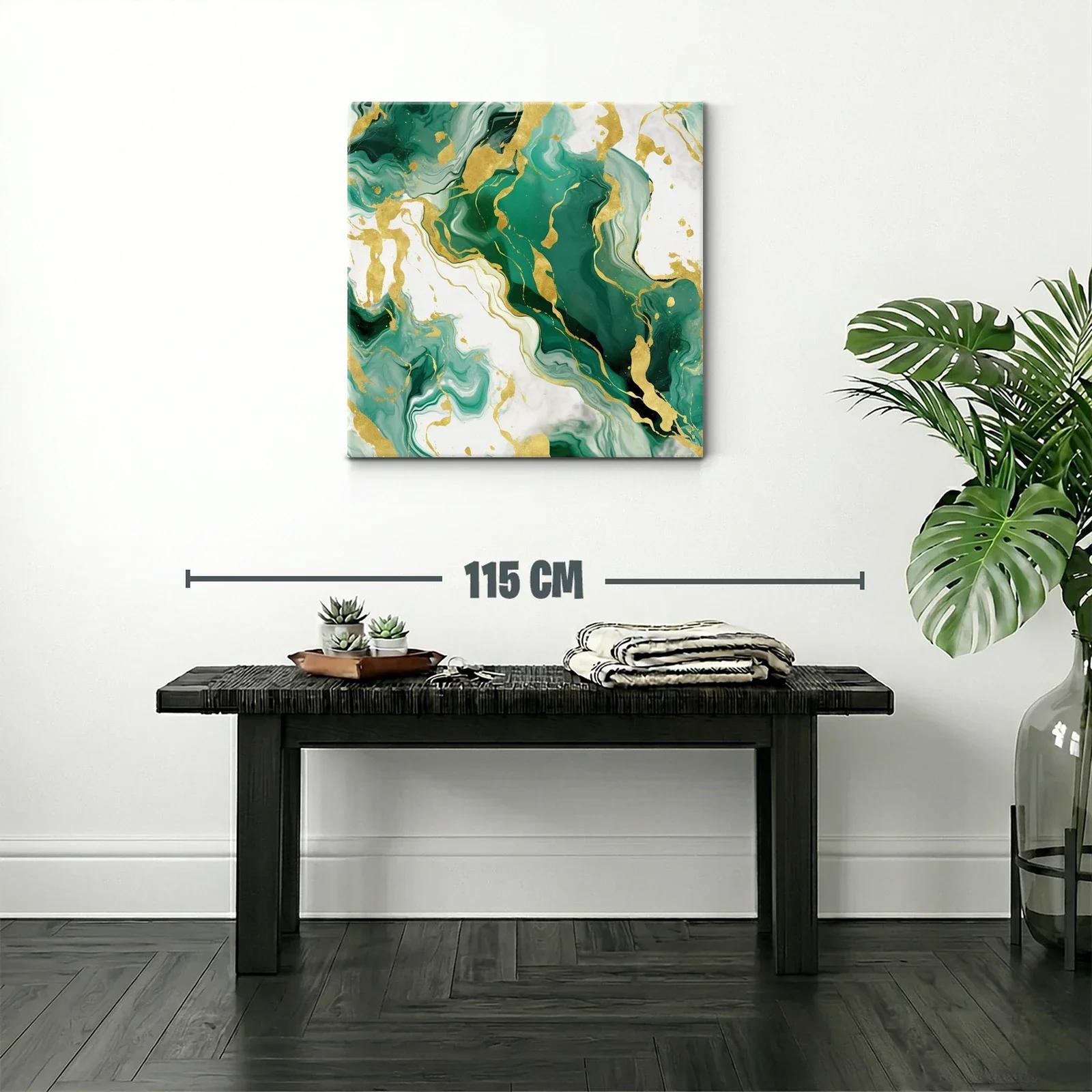 Cuadro abstracto con tonos verdes y dorados elegantes — miniatura 2