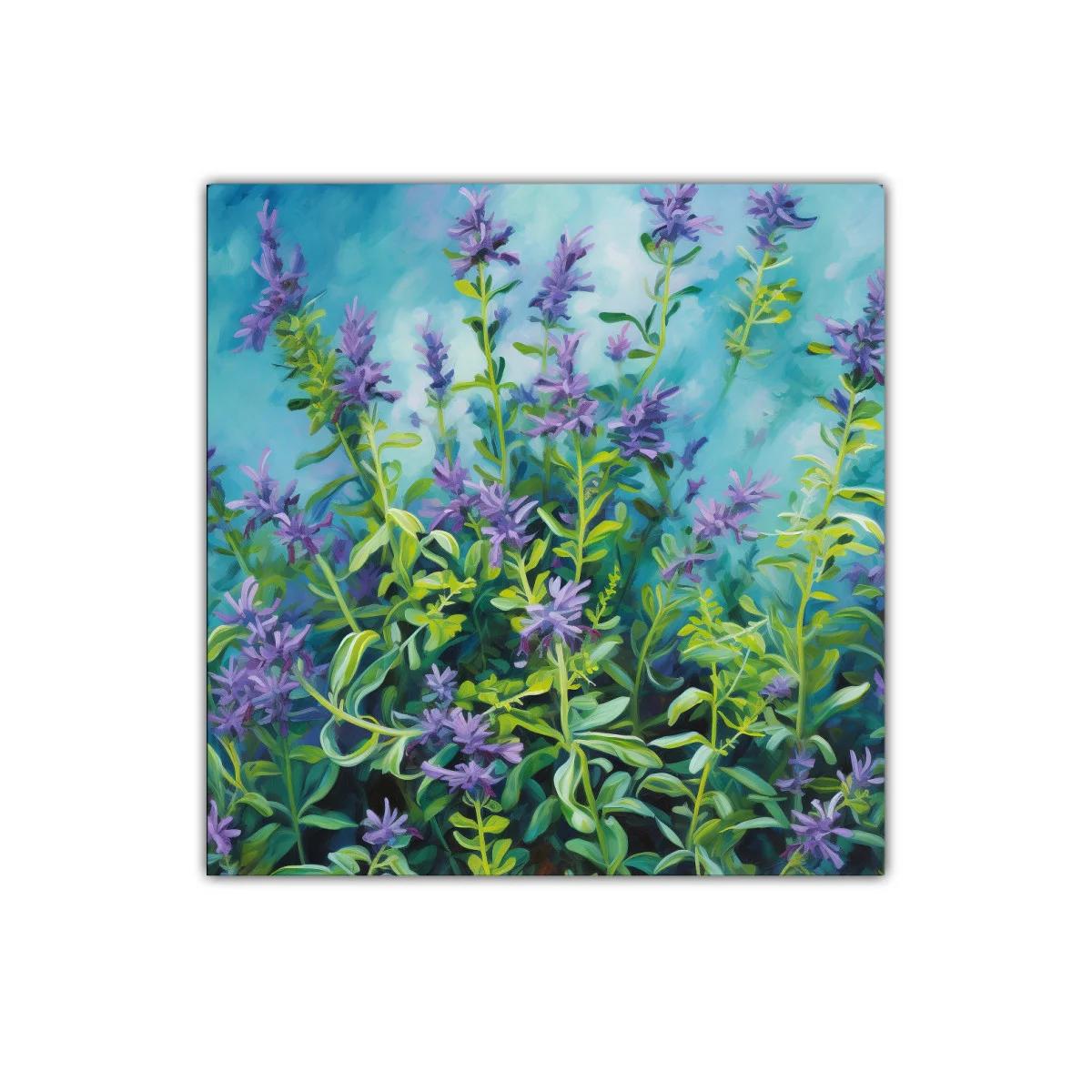Cuadro decorativo de delicadas flores moradas y verdes
