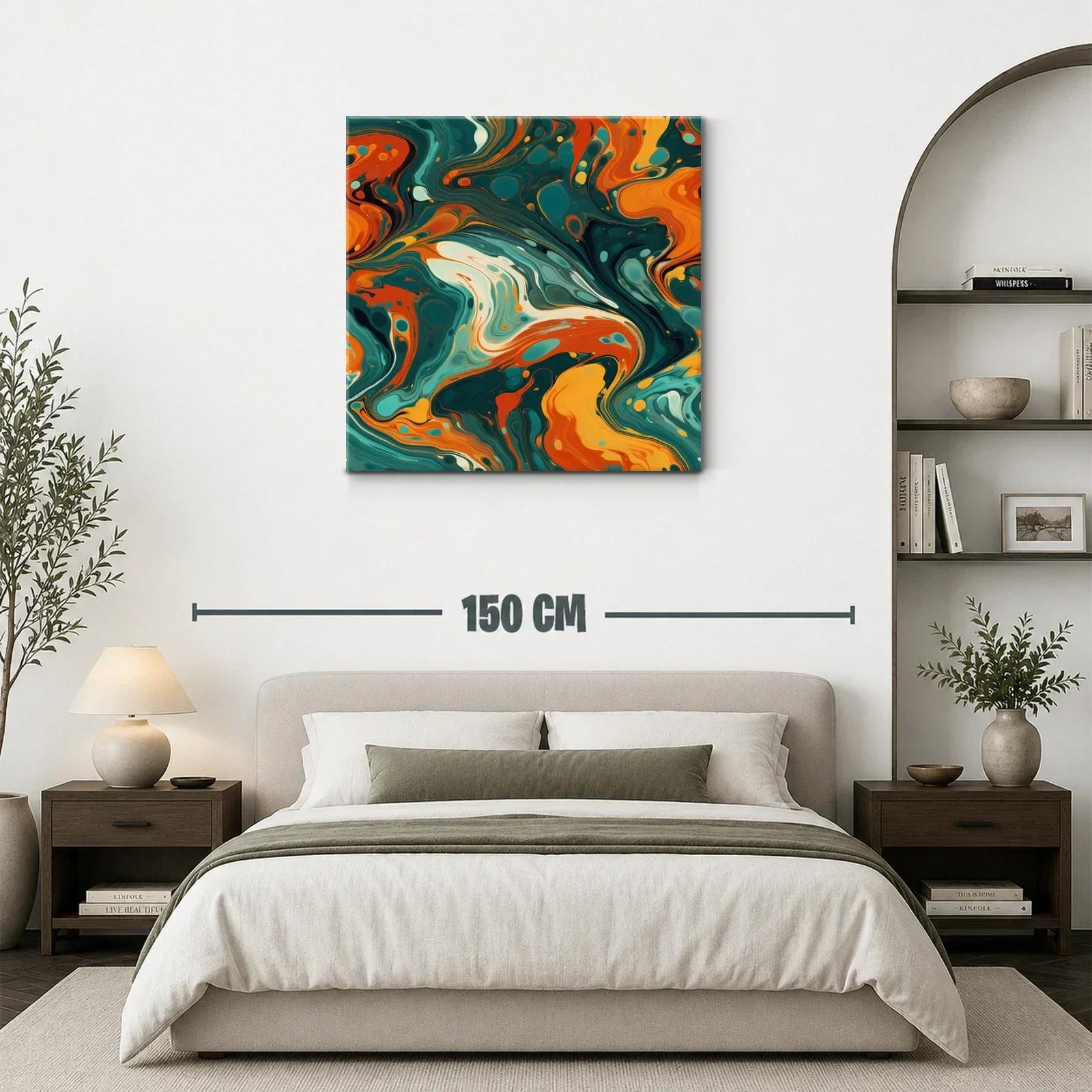 Cuadro abstracto con paleta vibrante en tonos verdes y naranjas — miniatura 3