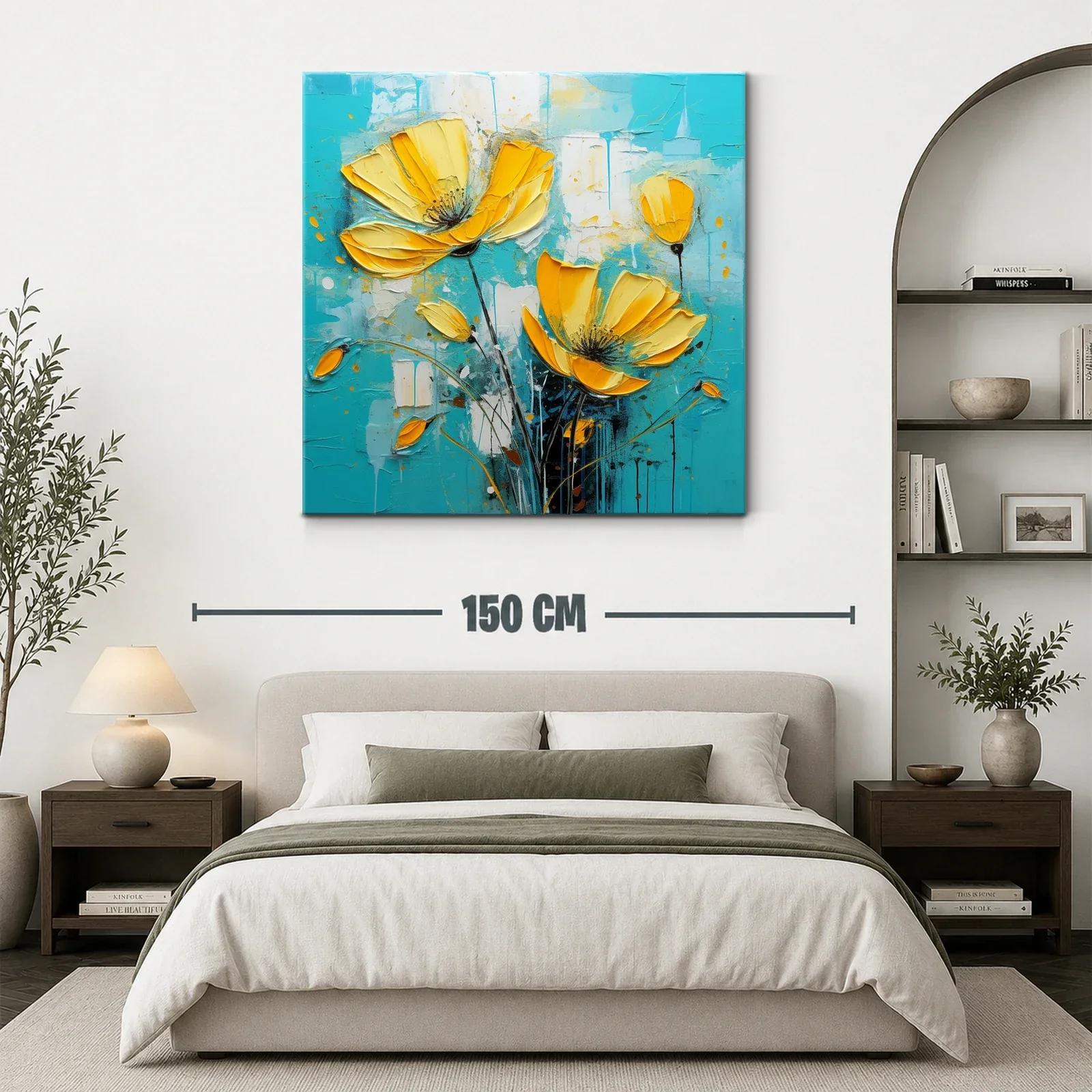 Flores amarillas vibrantes sobre fondo turquesa — miniatura 3