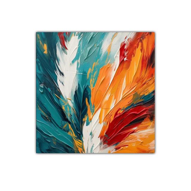 Cuadro decorativo con vibrante paleta de plumas coloridas