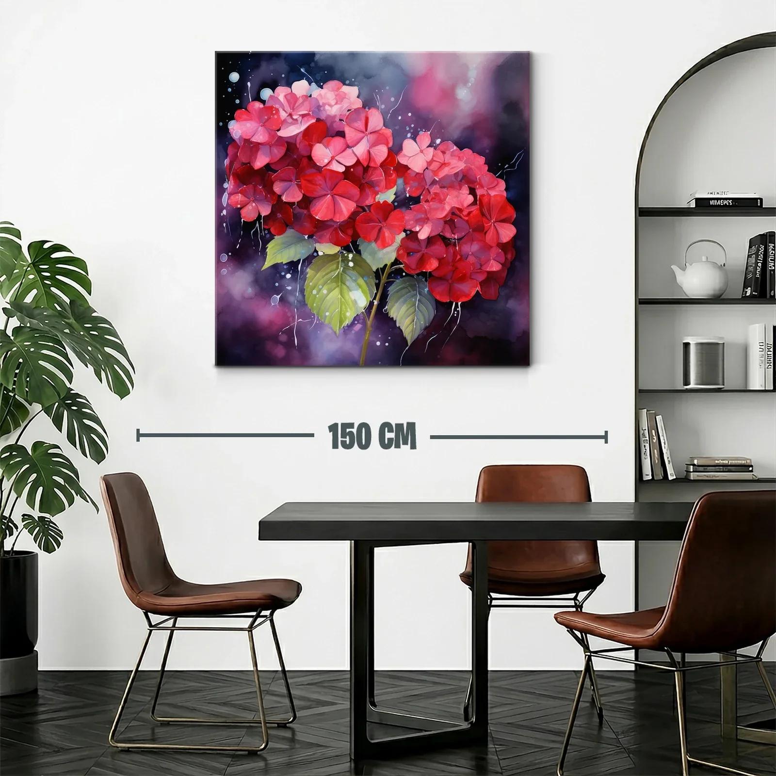 Vibrante cuadro con hortensias en tonos rojos y rosas — miniatura 2