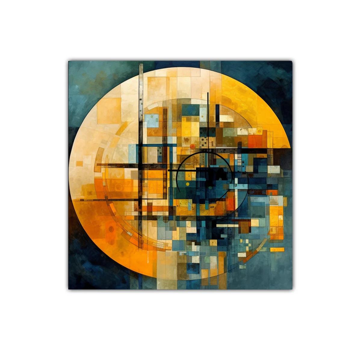 Composición geométrica con tonos cálidos y fríos contrastantes — imagen principal