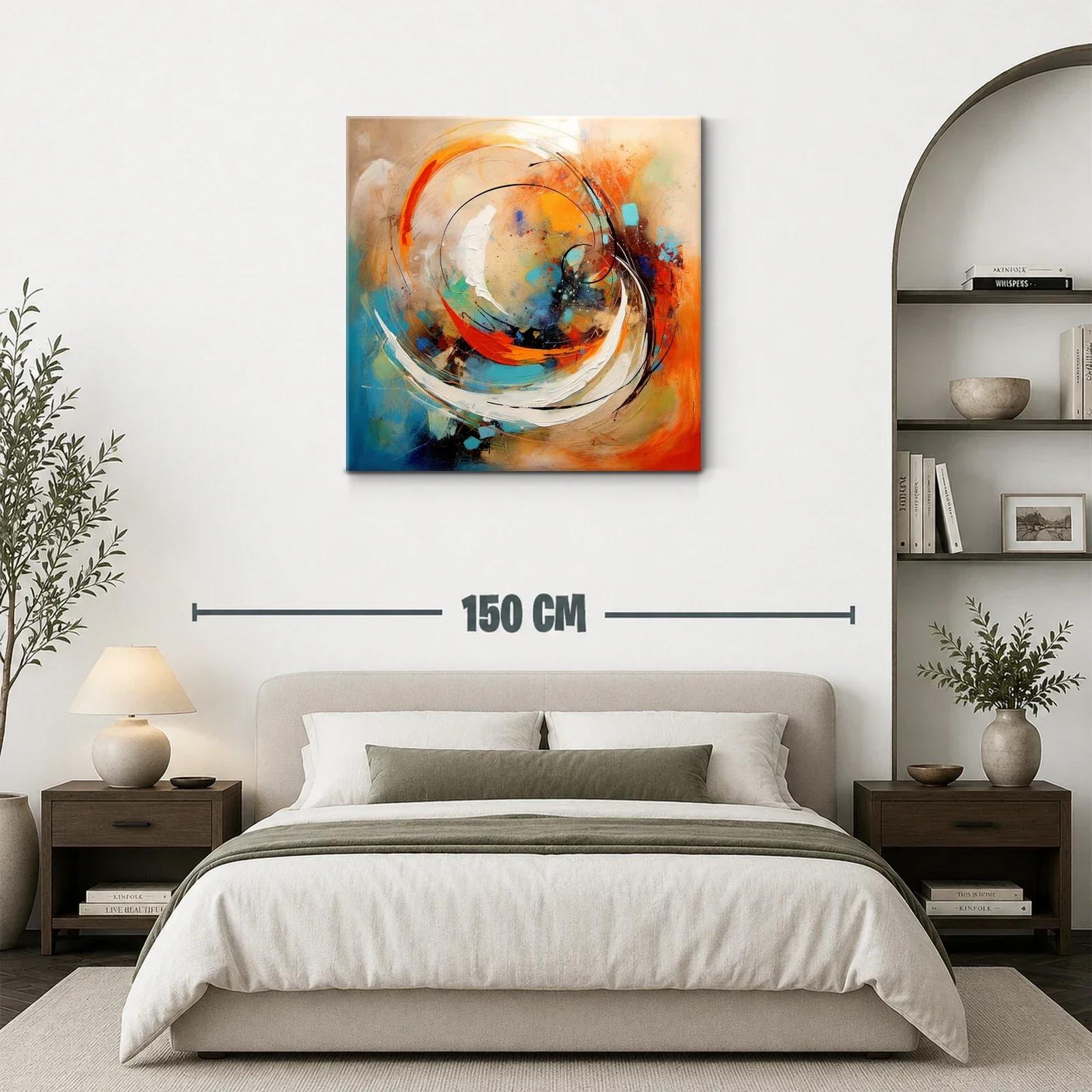 Cuadro abstracto con vibrantes tonos naranja y azul — miniatura 3