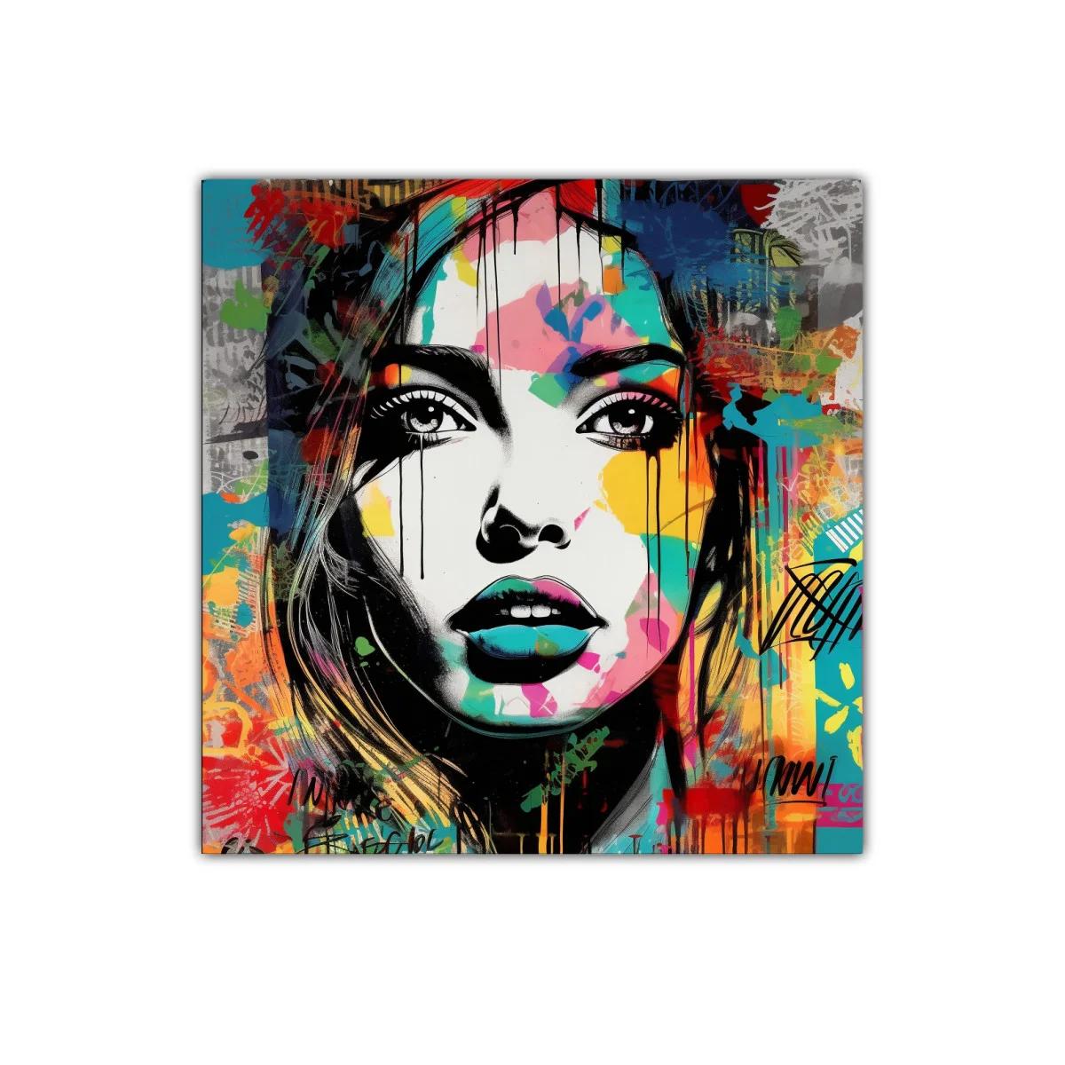 Retrato vibrante con explosión de color y estilo urbano