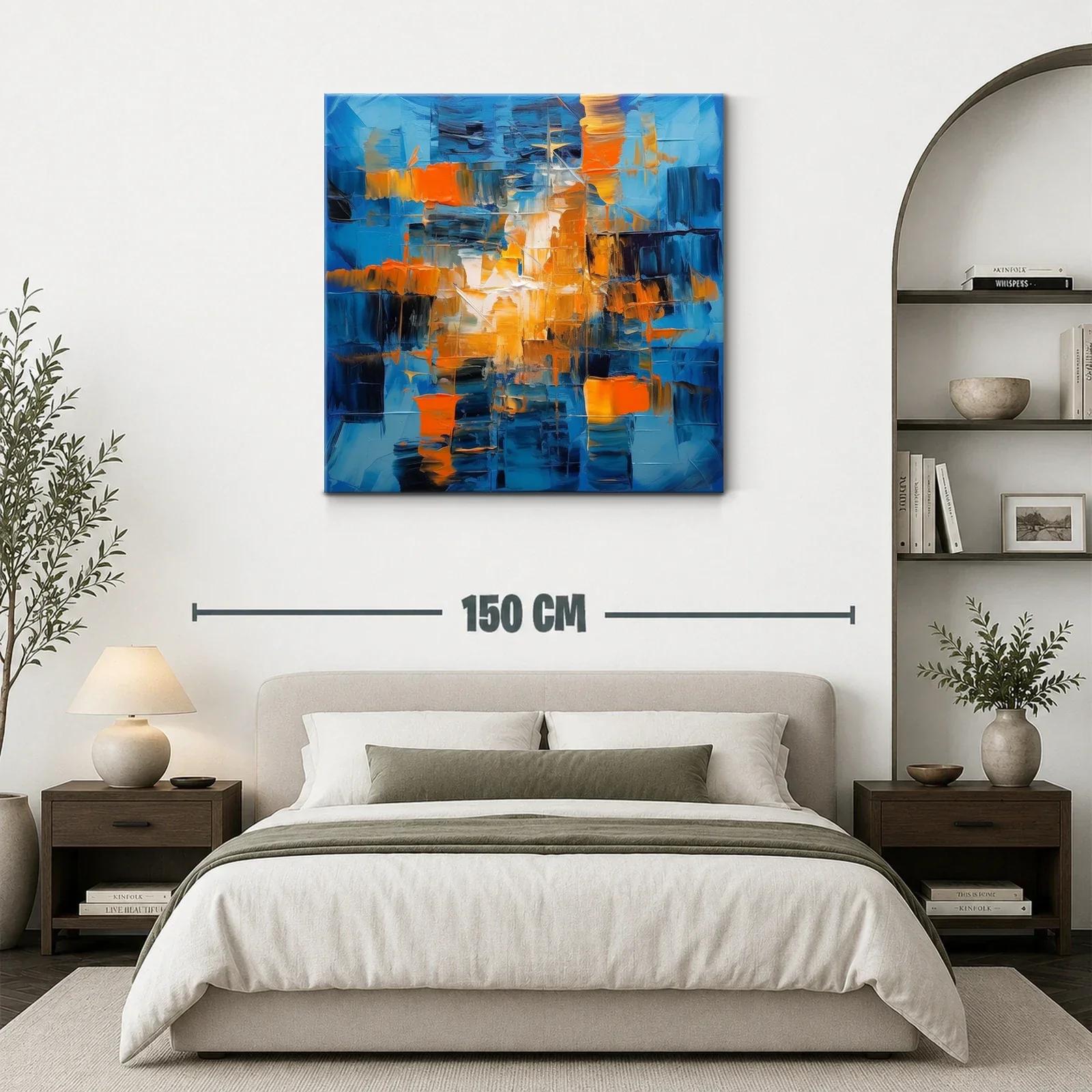 Cuadro abstracto en tonos azules y naranjas vibrantes — miniatura 3