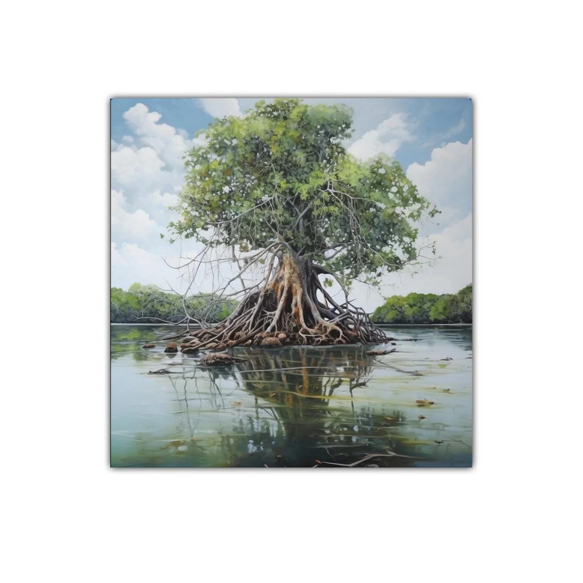 Árbol solitario con raíces expuestas en aguas tranquilas — miniatura 1
