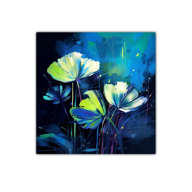 Flores luminosas en tonos azules y verdes vibrantes