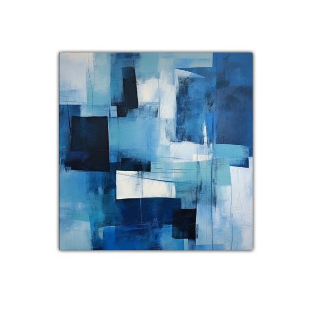 Composición abstracta en tonos azules y blancos