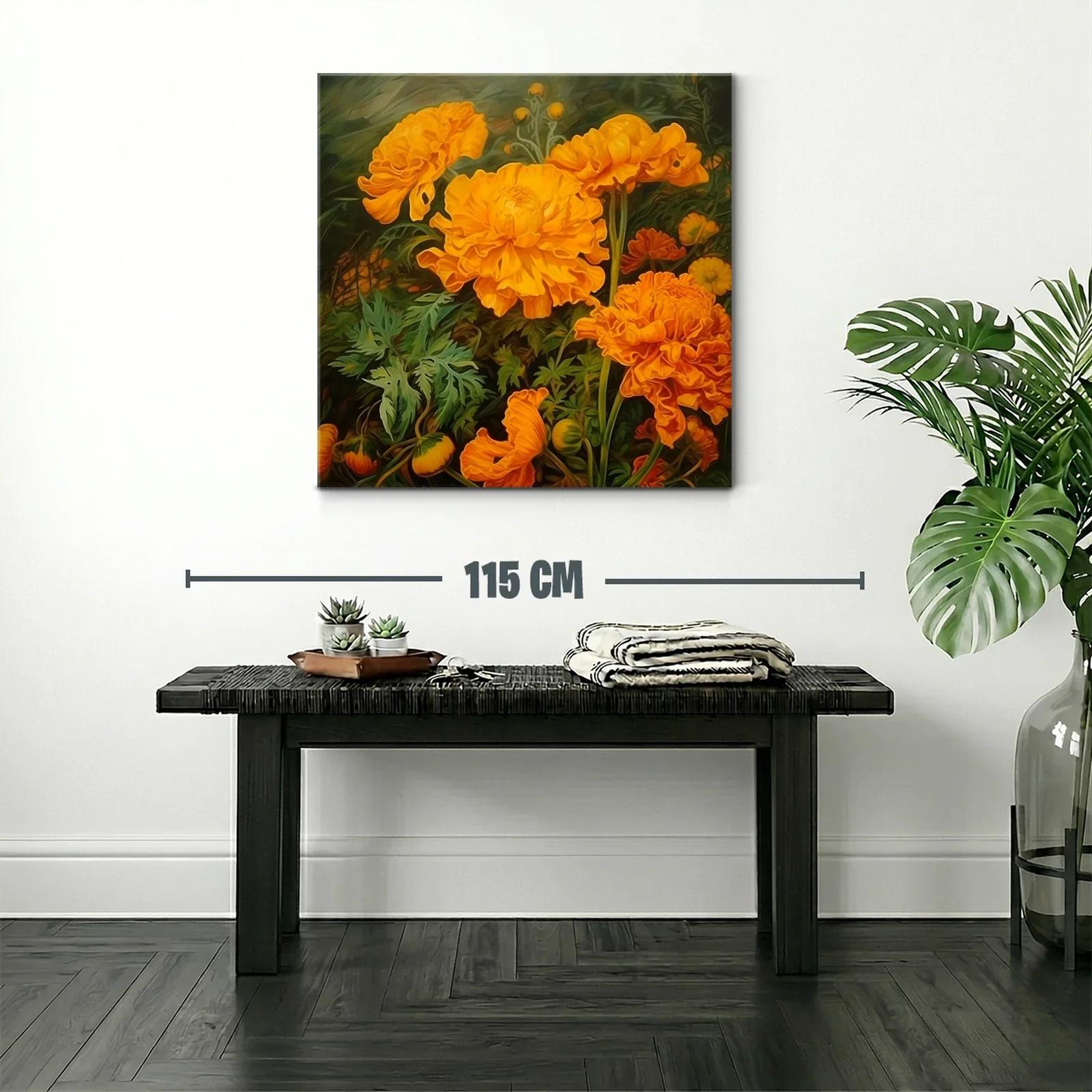 Cuadro con vibrantes flores naranjas y hojas verdes — miniatura 2