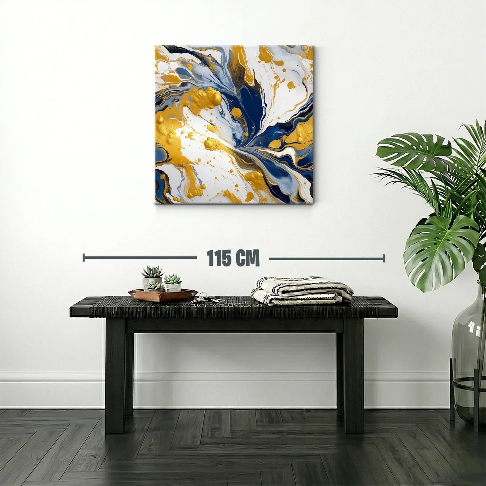 Cuadro abstracto con tonos dorados y azules intensos — miniatura 2