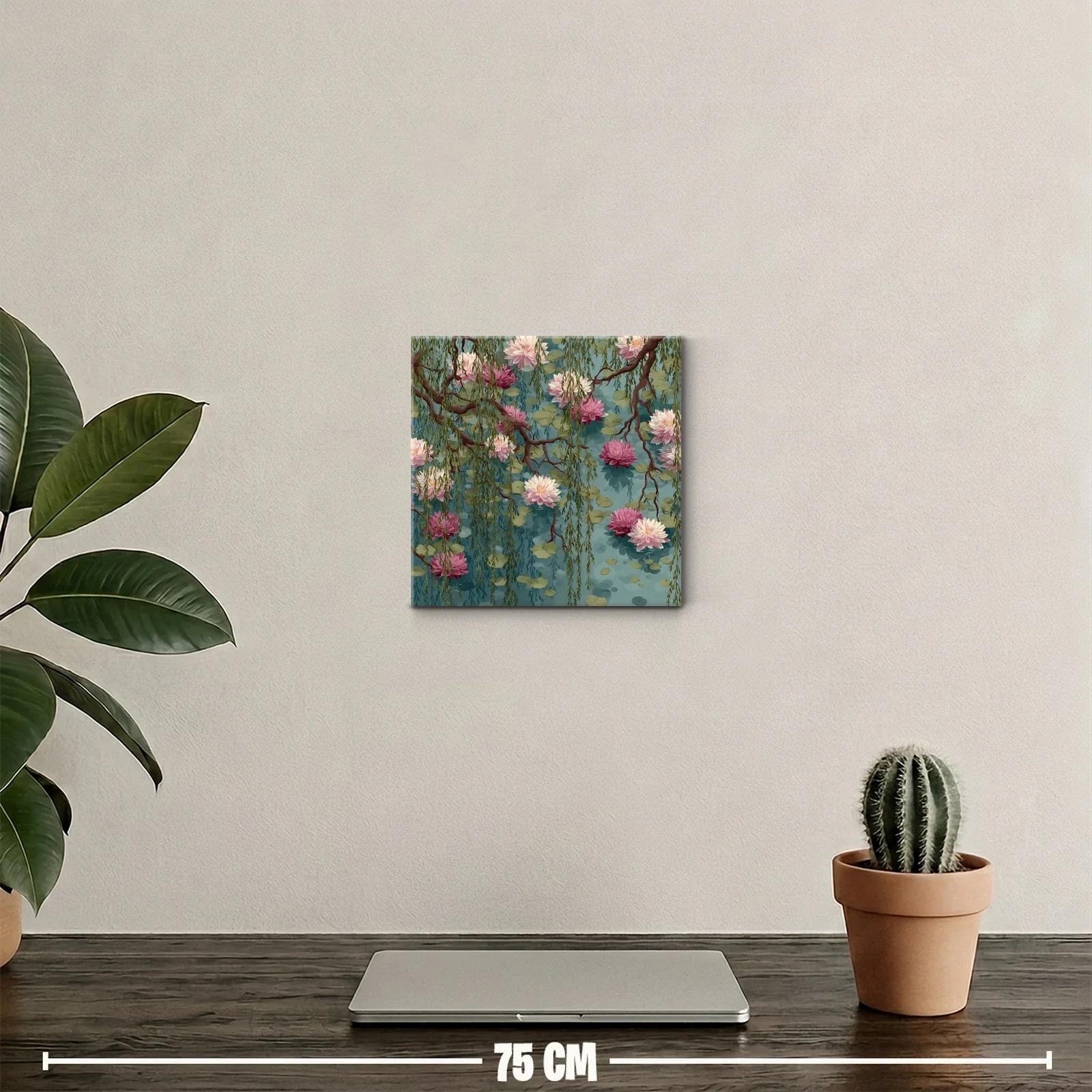 Cuadro con flores de loto y ramas en tonos suaves — miniatura 2