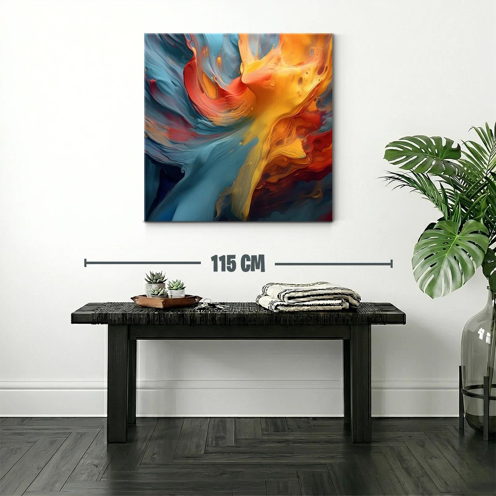 Cuadro abstracto con flujos vibrantes de azules y naranjas — miniatura 2