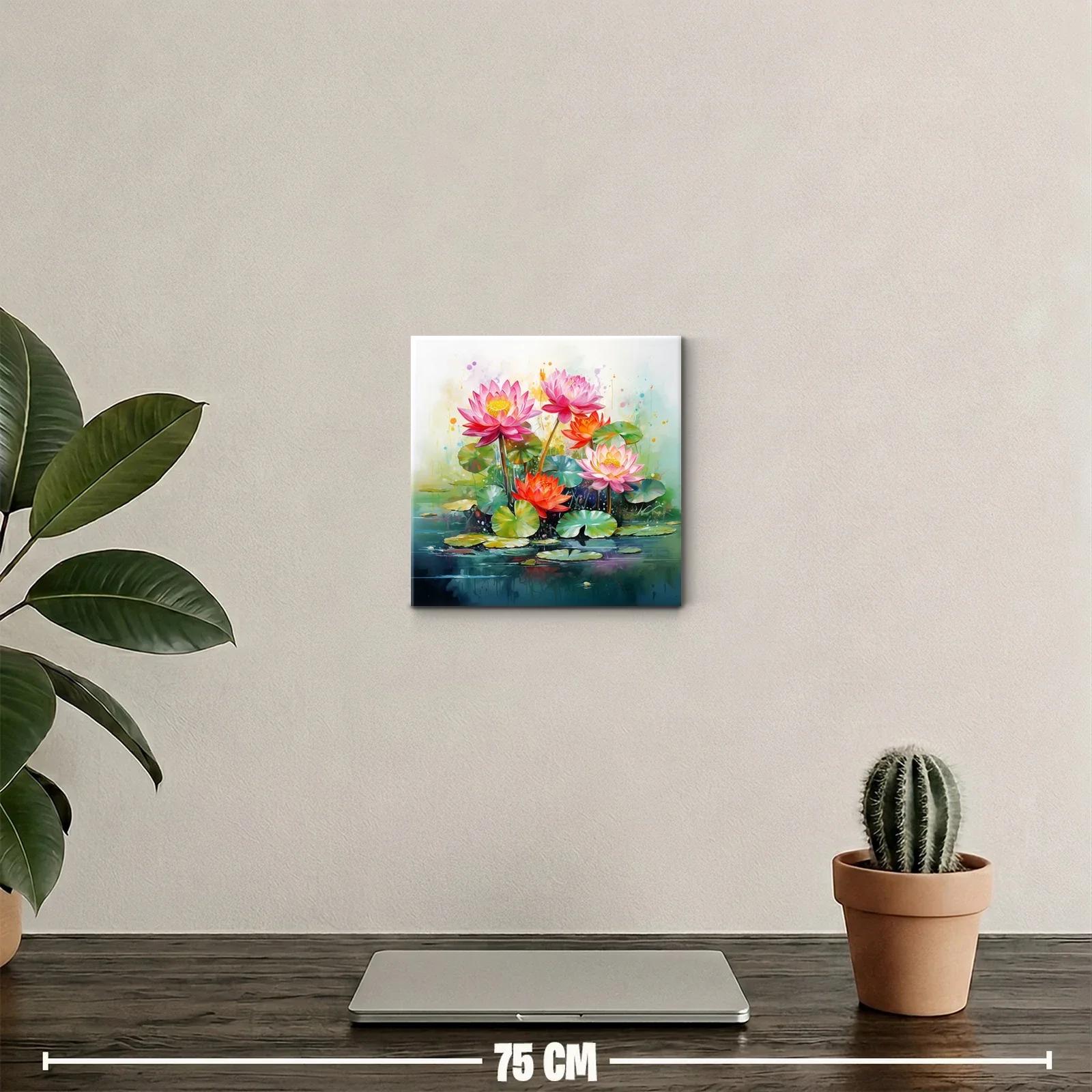 Cuadro decorativo con loto vibrante y naturaleza serena — miniatura 2