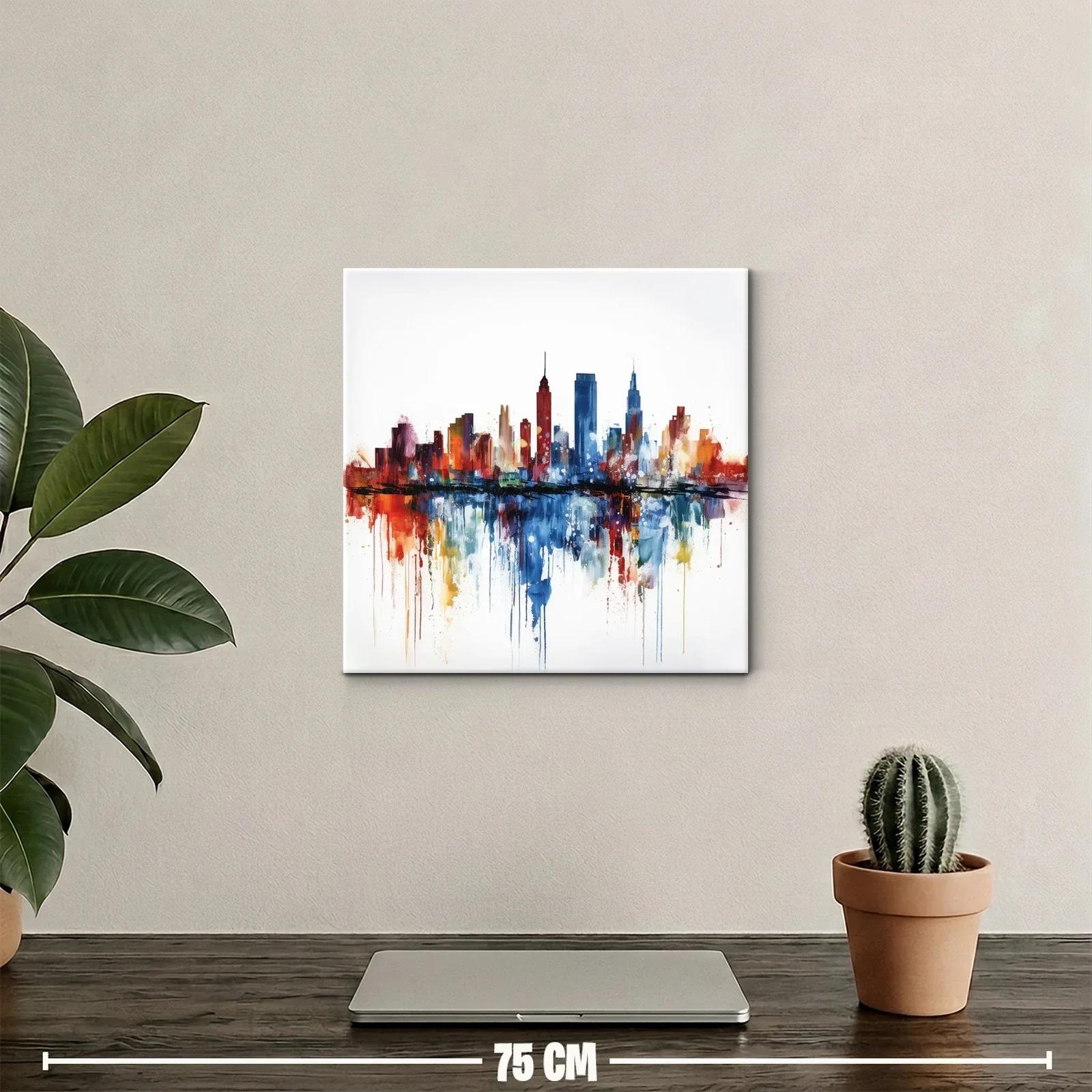 Ciudad vibrante con reflejos en tonos cálidos y fríos — miniatura 2