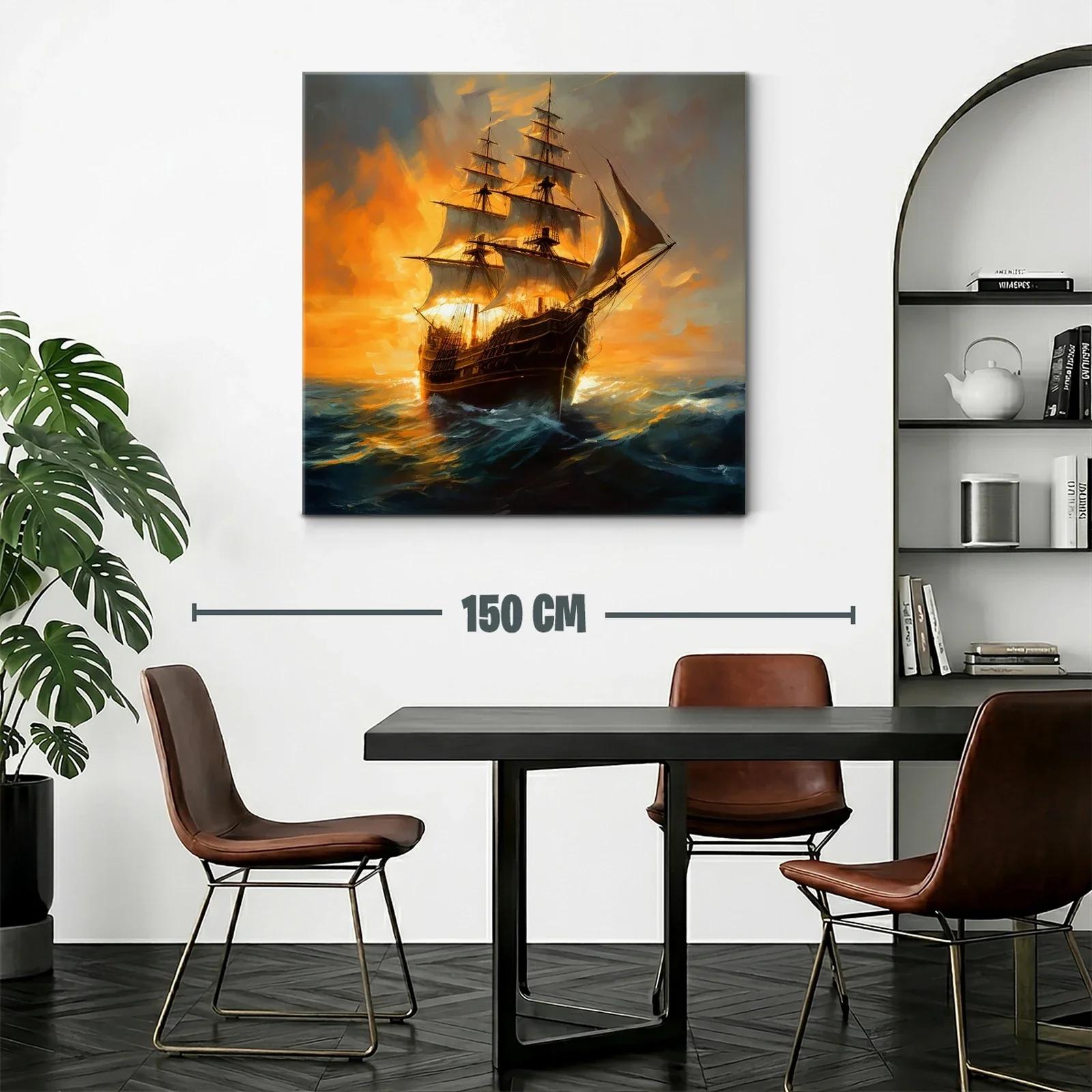 Imponente barco de vela en mar agitado al atardecer — miniatura 2
