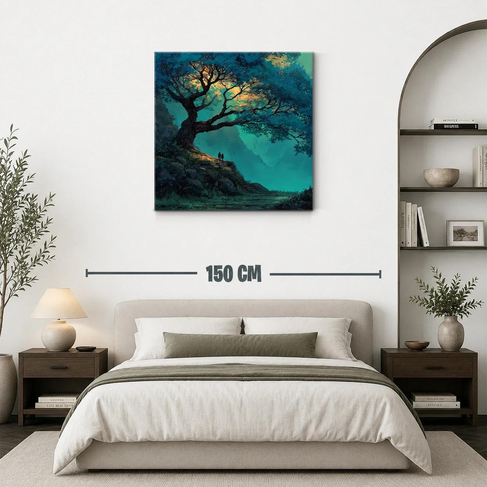 Paisaje encantado con árbol y pareja al atardecer — miniatura 3