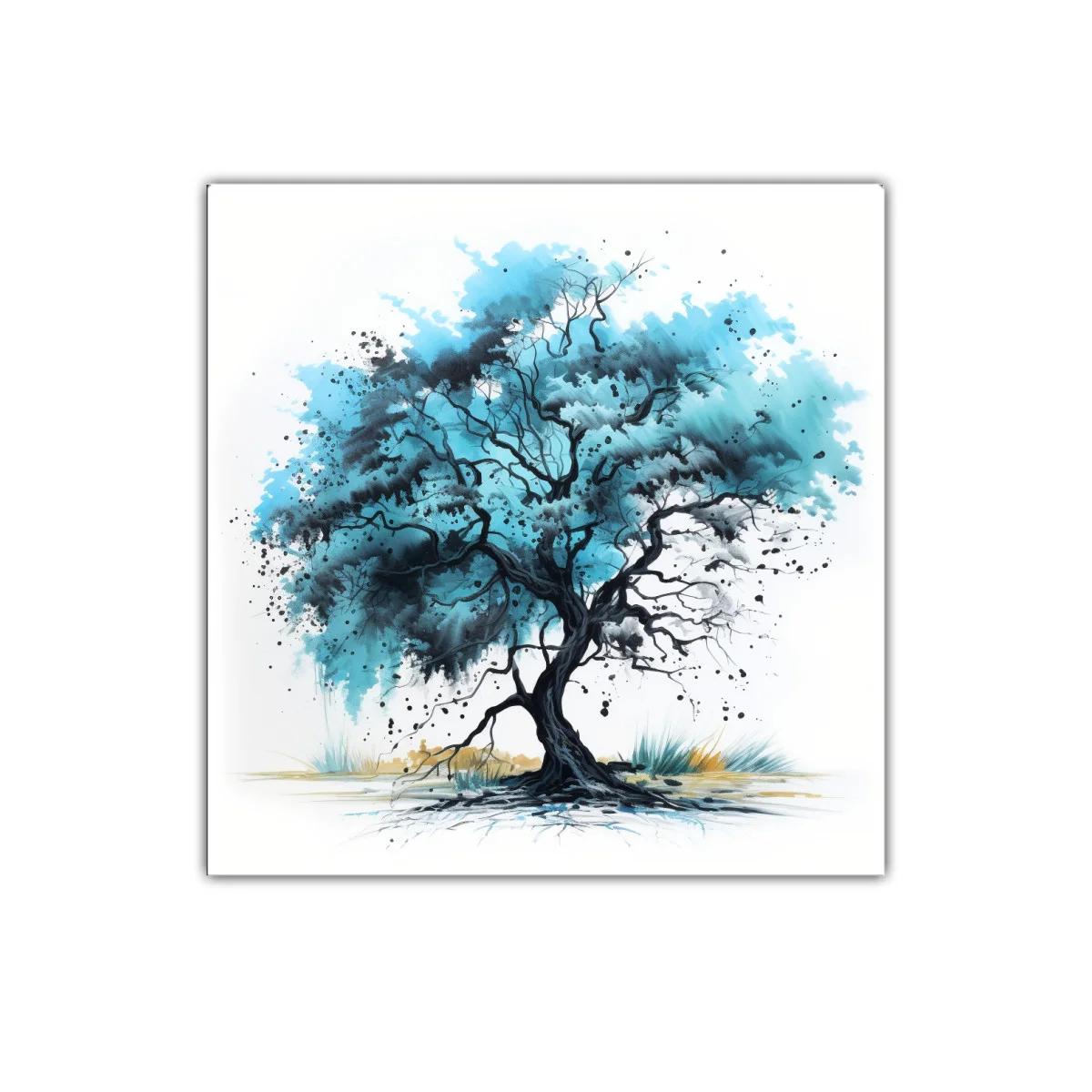 Árbol azul con ramas dinámicas y elegante contraste