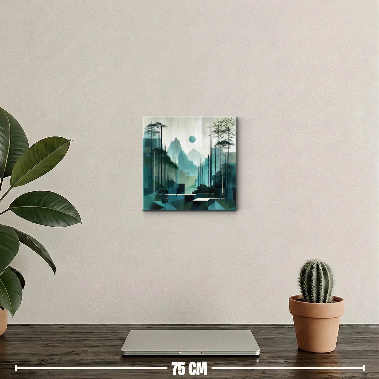 Paisaje abstracto con montañas y bambú en tonos verdes — miniatura 2