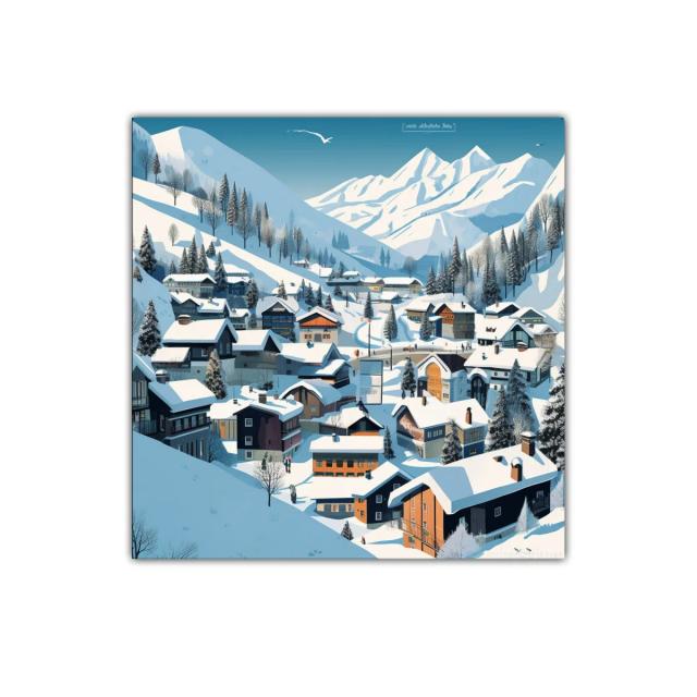 Paisaje Invernal de Pueblo Alpino entre Montañas Nevadas
