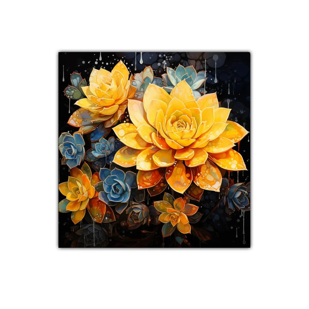 Cuadro decorativo con flores en tonos amarillos y azules