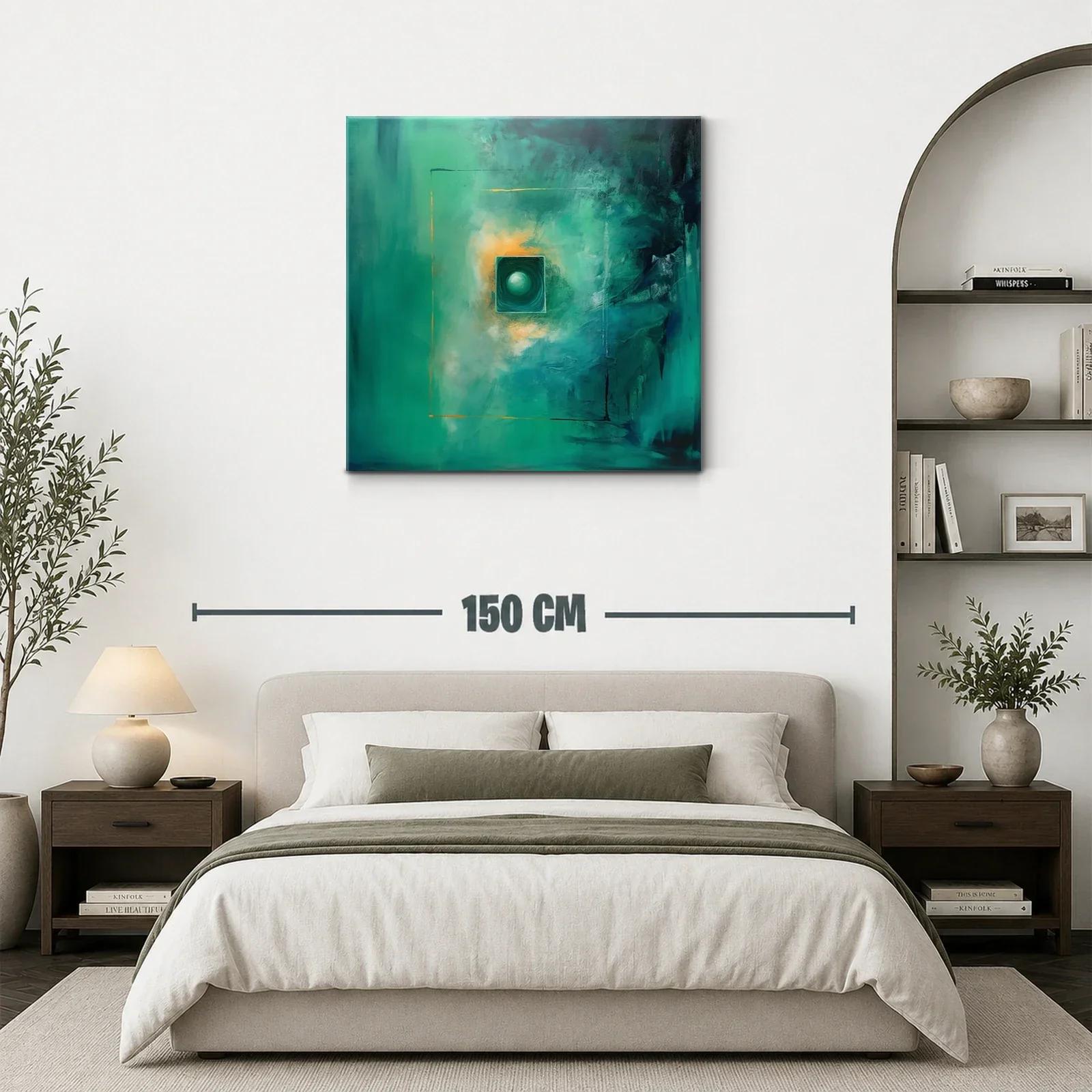 Cuadro abstracto con tonos verdes y destellos dorados — miniatura 3