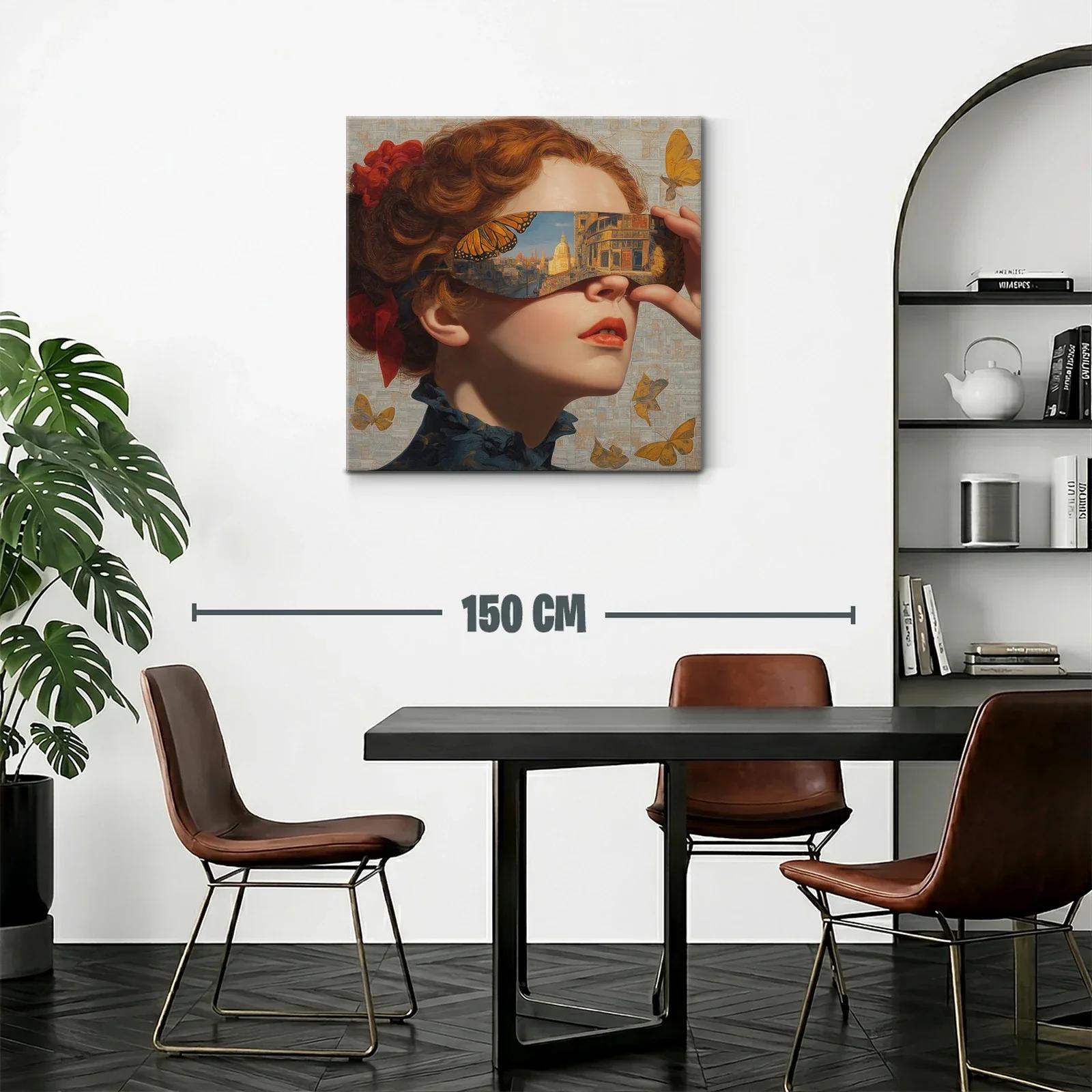 Rostro femenino con reflejo urbano y mariposas doradas — miniatura 2