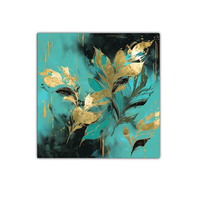 Elegancia botánica en tonos dorados y turquesa vibrante