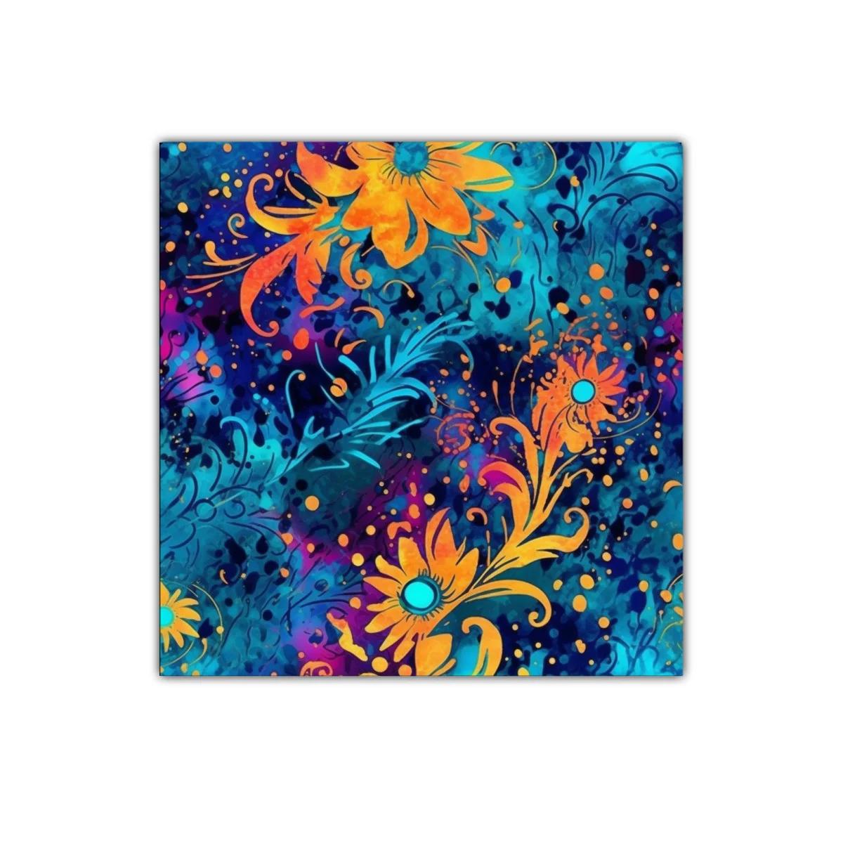 Cuadro decorativo con flores vibrantes y fondo azul intenso — imagen principal