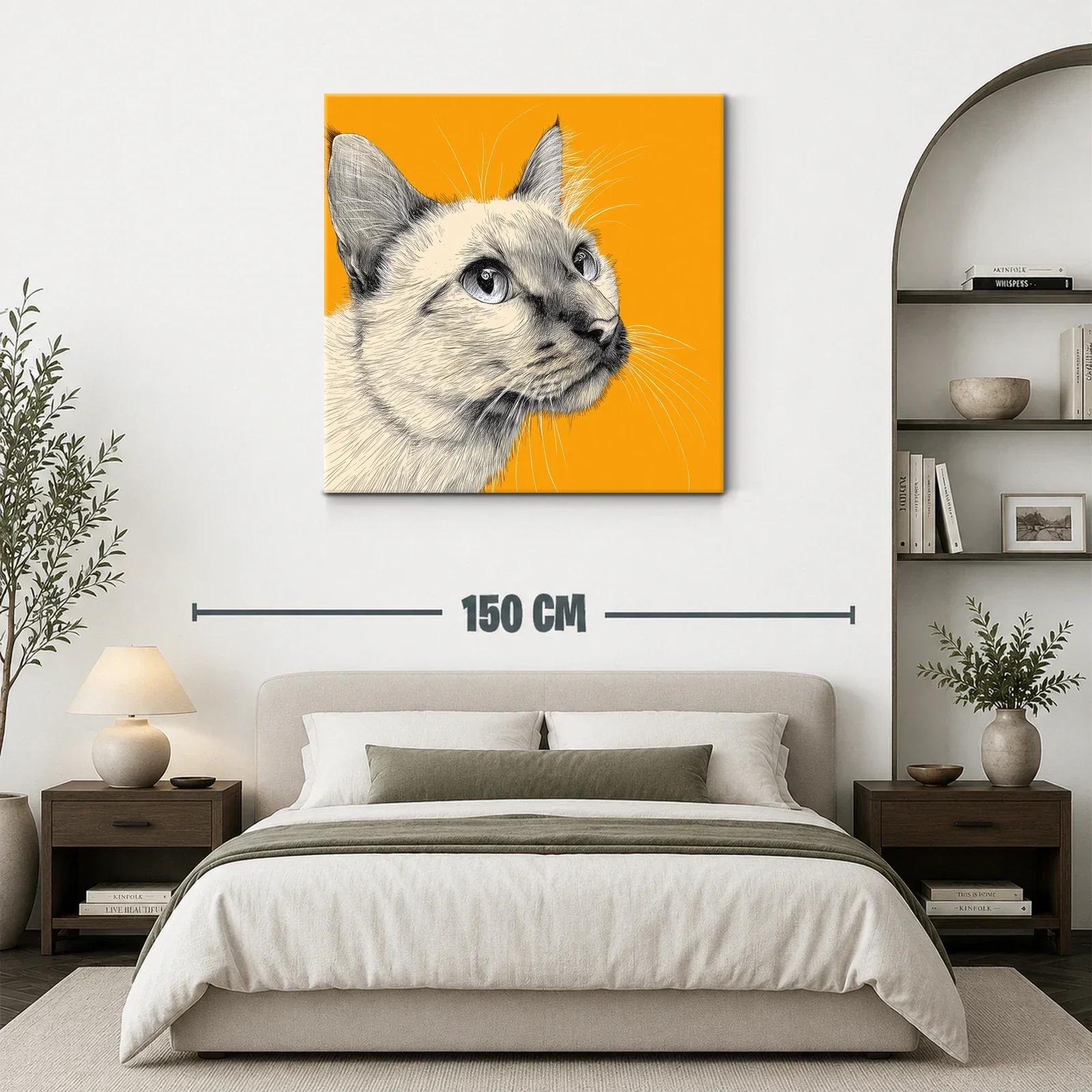Retrato elegante de gato siamés sobre fondo naranja vibrante — miniatura 3