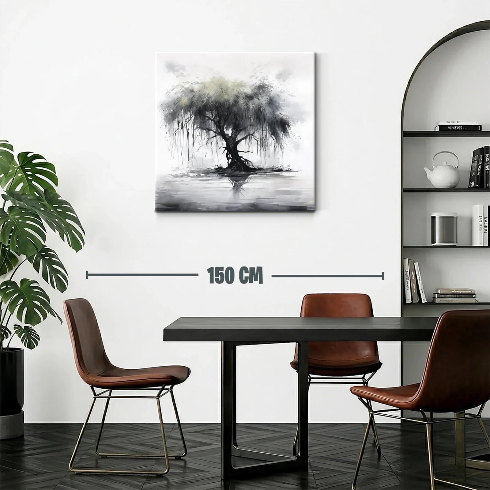 Árbol solitario con reflejo en tonos grises y suaves verdes — miniatura 2