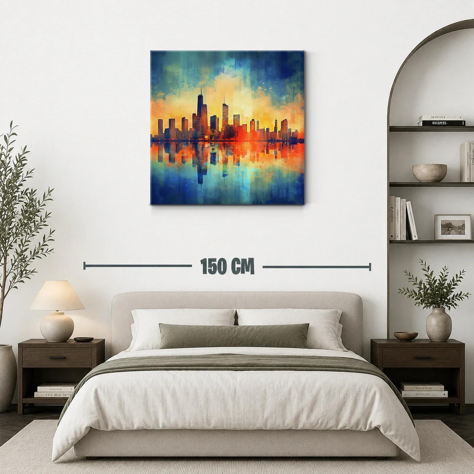 Vibrante paisaje urbano con reflejos al atardecer — miniatura 3