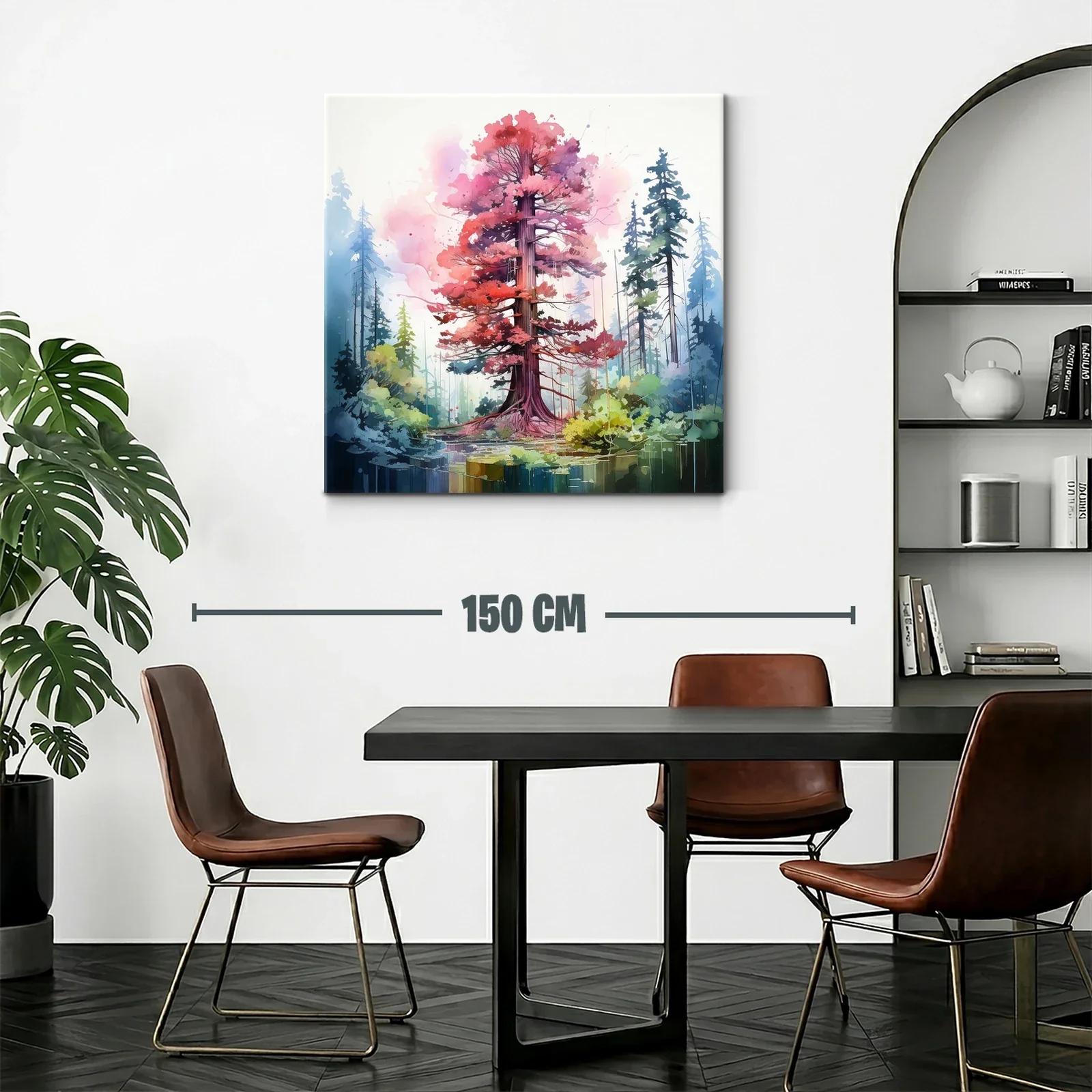 Árbol rojo vibrante en bosque estilizado y sereno — miniatura 2