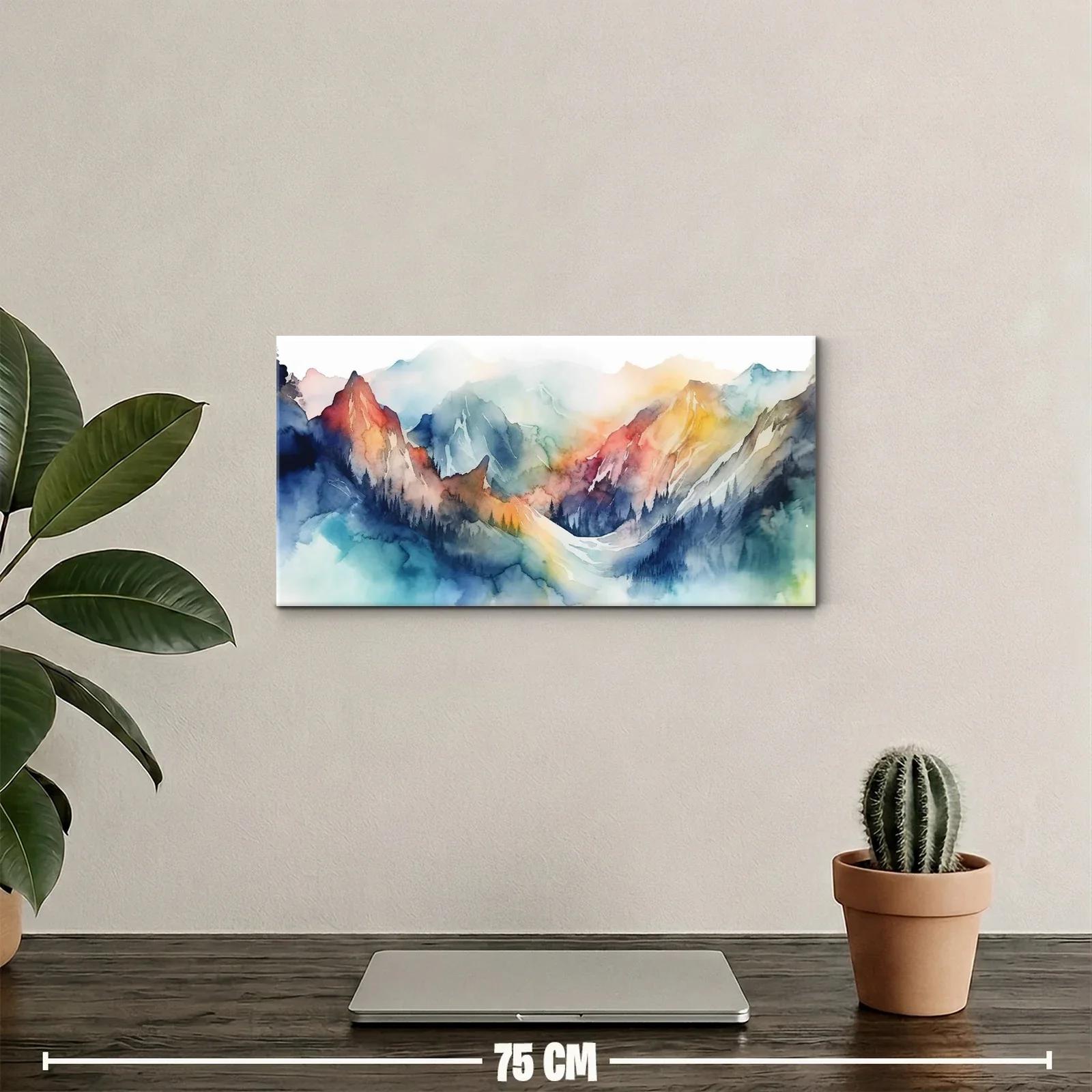 Cuadro cordillera de montañas con brumas y picos nevados — miniatura 2