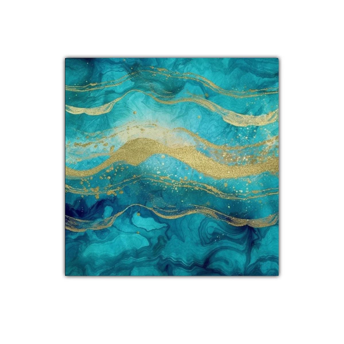 Cuadro abstracto con tonos turquesa y dorados brillantes — miniatura 1