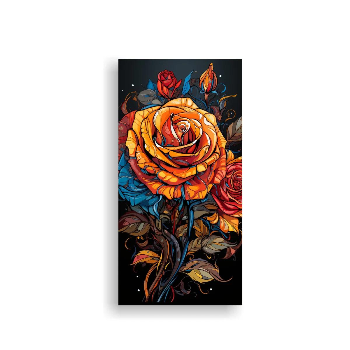 Cuadro rosa amarilla anaranjada con rosa rojiza y fondo negro