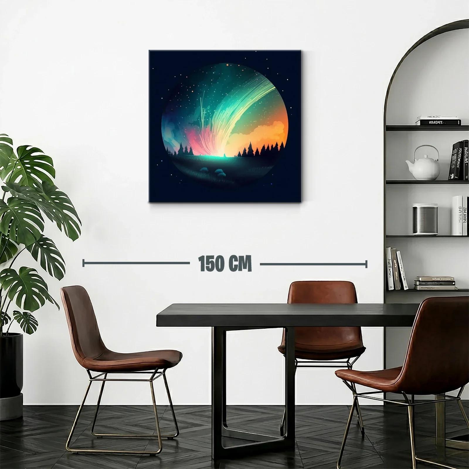 Cielo estrellado con auroras y bosque silueteado — miniatura 2