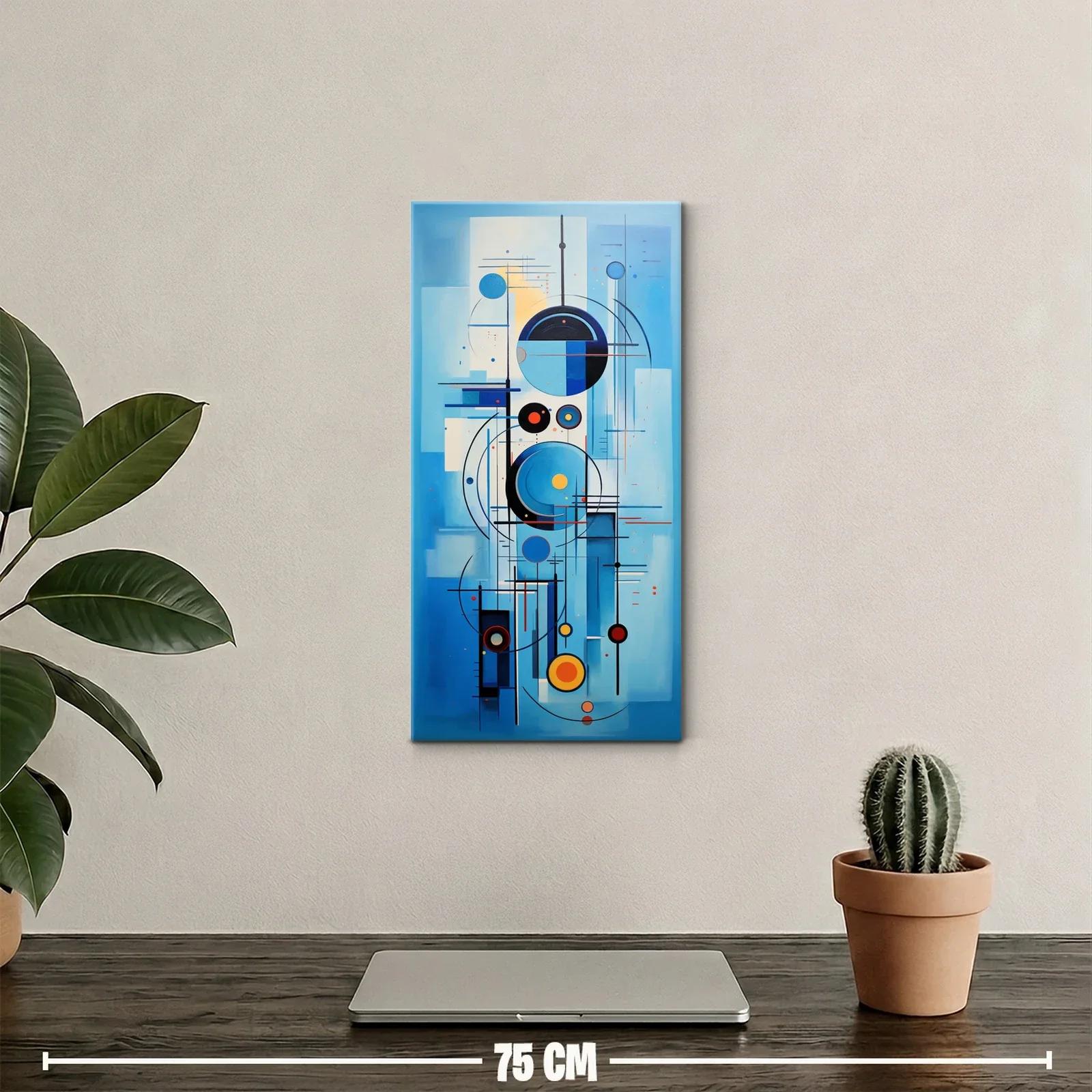 Cuadro composición geométrica con círculos azules y líneas finas — miniatura 2