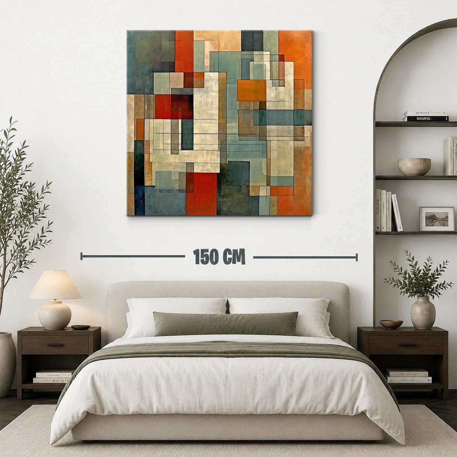 Cuadro abstracto con formas geométricas y tonos cálidos — miniatura 3